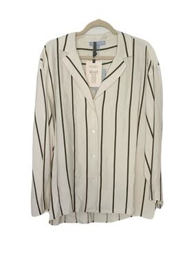 Elizabeth Damrich x Antonio Melani XL Cream Olive Button-Down Top Preppy Coastal
